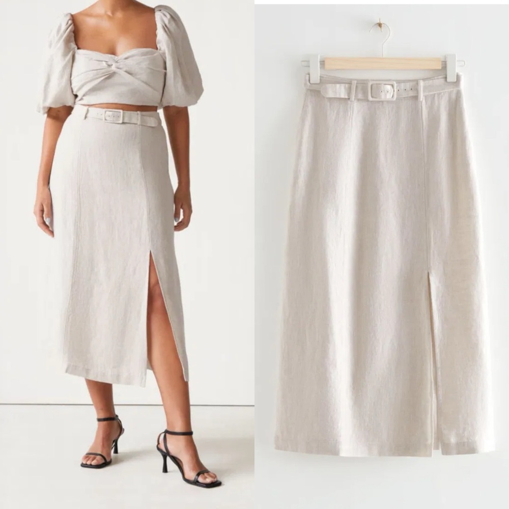 & OTHER STORIES Belted Linen Midi Skirt
